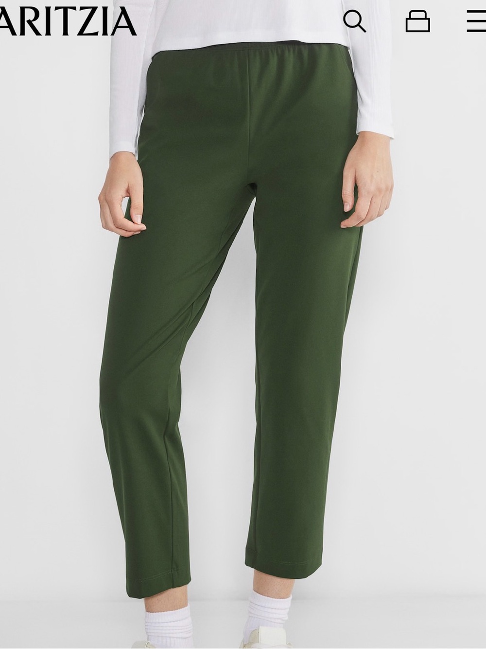 NWT Aritzia Babaton Dark Olive Green Pull-On Cropped Straight Pants XS
